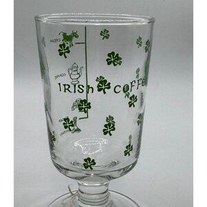 Irish Coffee Glass With Green Shamrock Pattern & Recipe Detail St Patrick's Day